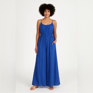 Haute Hippie blue linen wide leg jumpsuit sz L